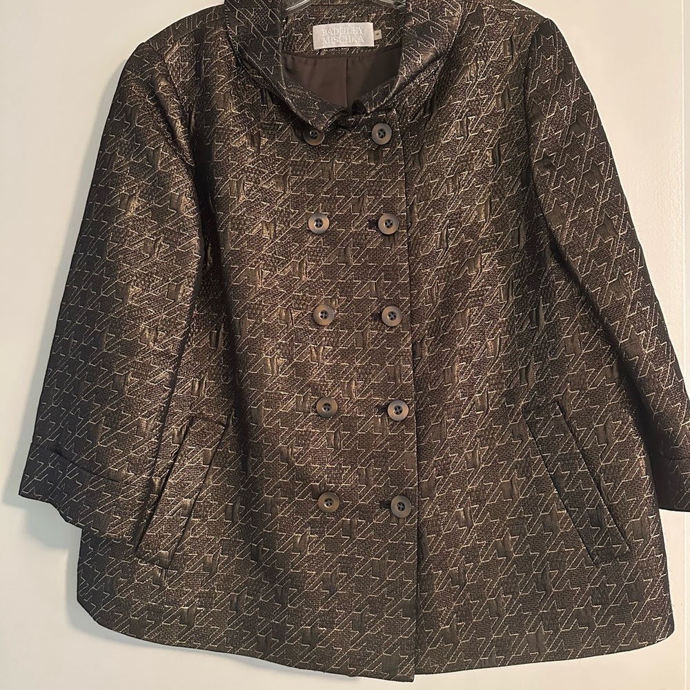 Badgley Mischka Gold and Black Quilted Jacket:Blazer